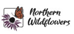 Northern Wildflowers logo which links to website. A monarch butterfly landing on a purple coneflower.
