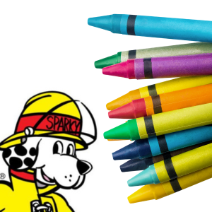 Sparky the Fire Dog picture with multi colour crayons.